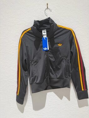 adidas Black Track Jacket with Yellow & Red Stripe Accents